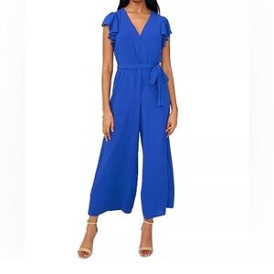 Wide Leg Jumpsuit with Ruffled Sleeves and Pockets